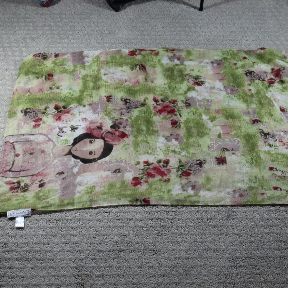 NWOT Kelly Rae Roberts Green and Pink 70"x24" Floral Scarf
